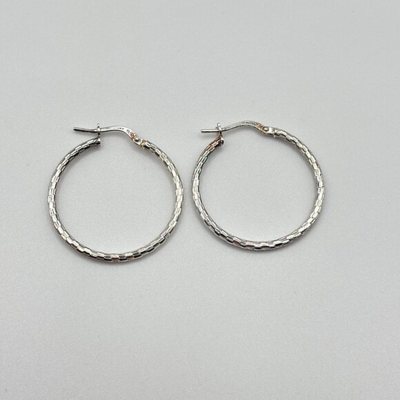 Mia Fiore Sterling Silver Textured Hoop Earrings Made In Italy - Picture 2 of 9